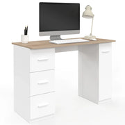 IDMarket - MAE Scrivania dritta a 3 cassetti con anta in legno e armadio bianco