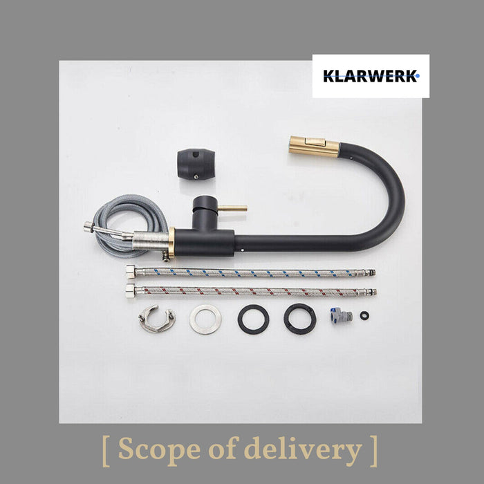 JANA | Rubinetto da cucina estensibile Premium in acciaio inossidabile oro nero | Miscelatore alto Bogo alta pressione ruotabile a 360° 2 attacchi