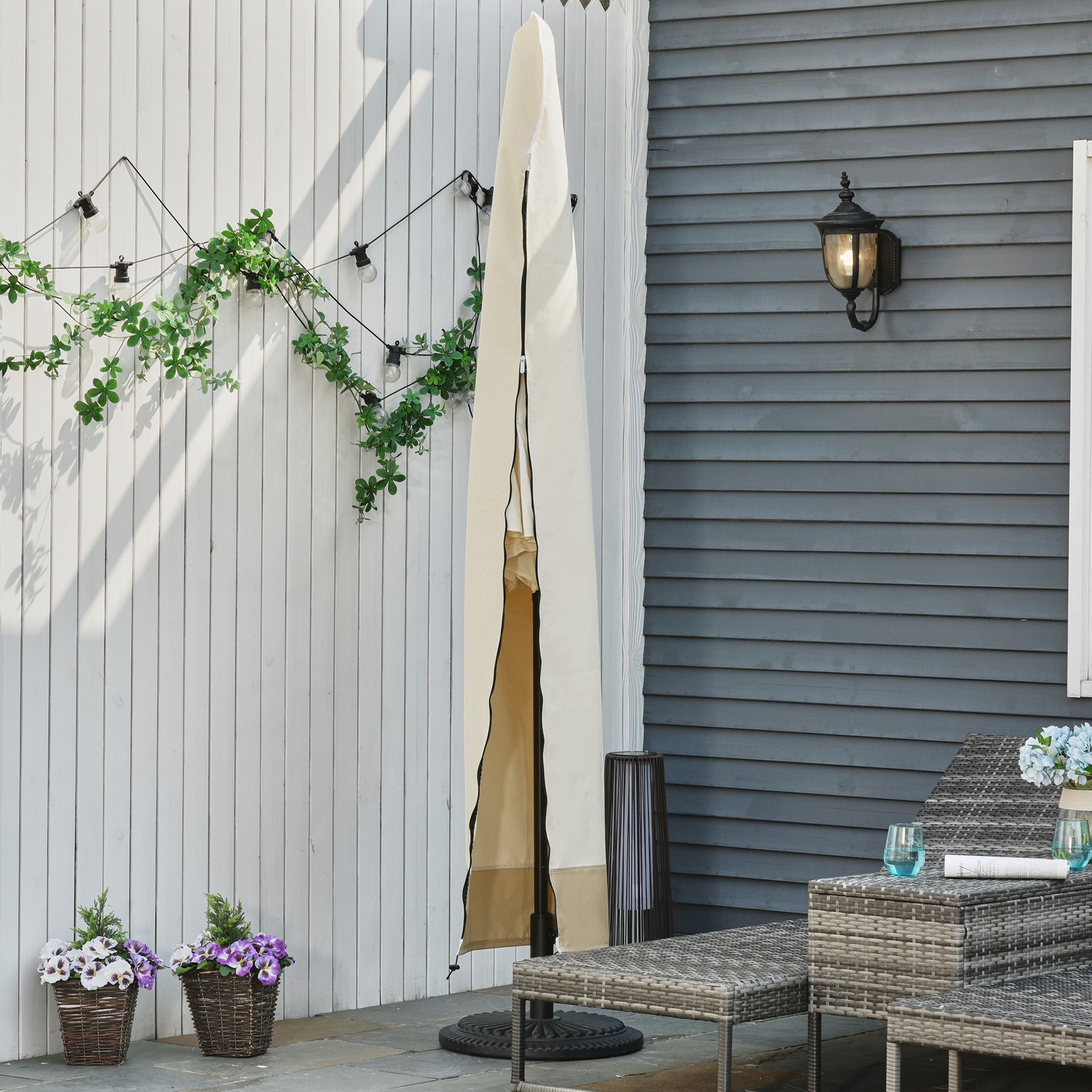 Copertura per Ombrellone 3x3 m Impermeabile Custodia con Cerniera e Laccio Beige