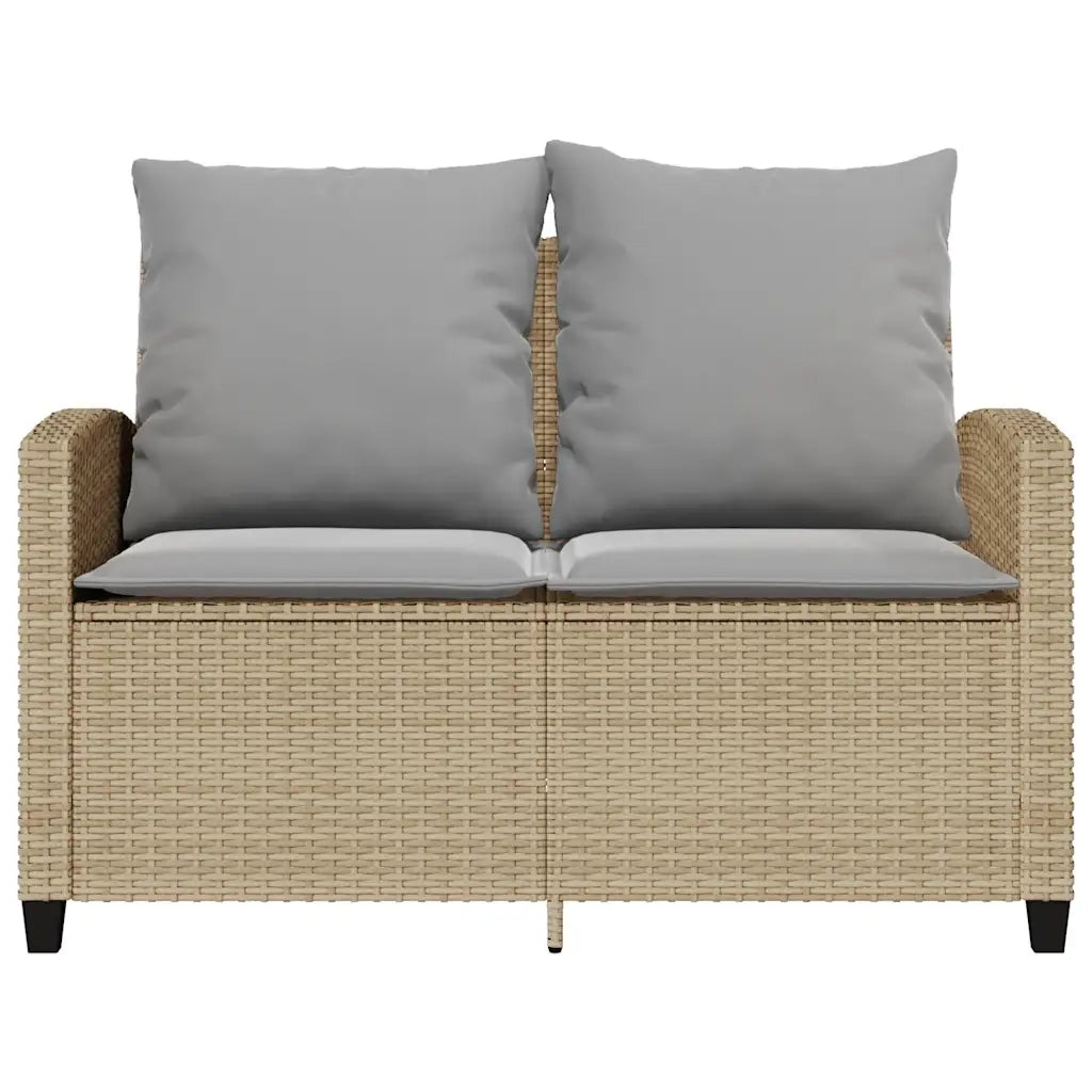vidaXL Divano Giardino 2 Posti con Cuscini e Tavolo Beige Polyrattan