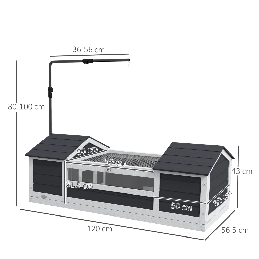 Recinto per tartarughe con 2 nicchie e supporto lampada regolabile in legno massello ¨C zephmum ¨C 120x56.5x43 cm grigio