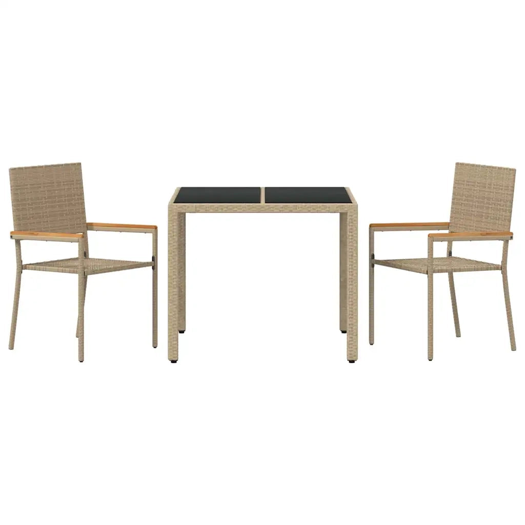 Set da Pranzo per Giardino 3 pz | Set Salotto da Giardino Beige polyrattan