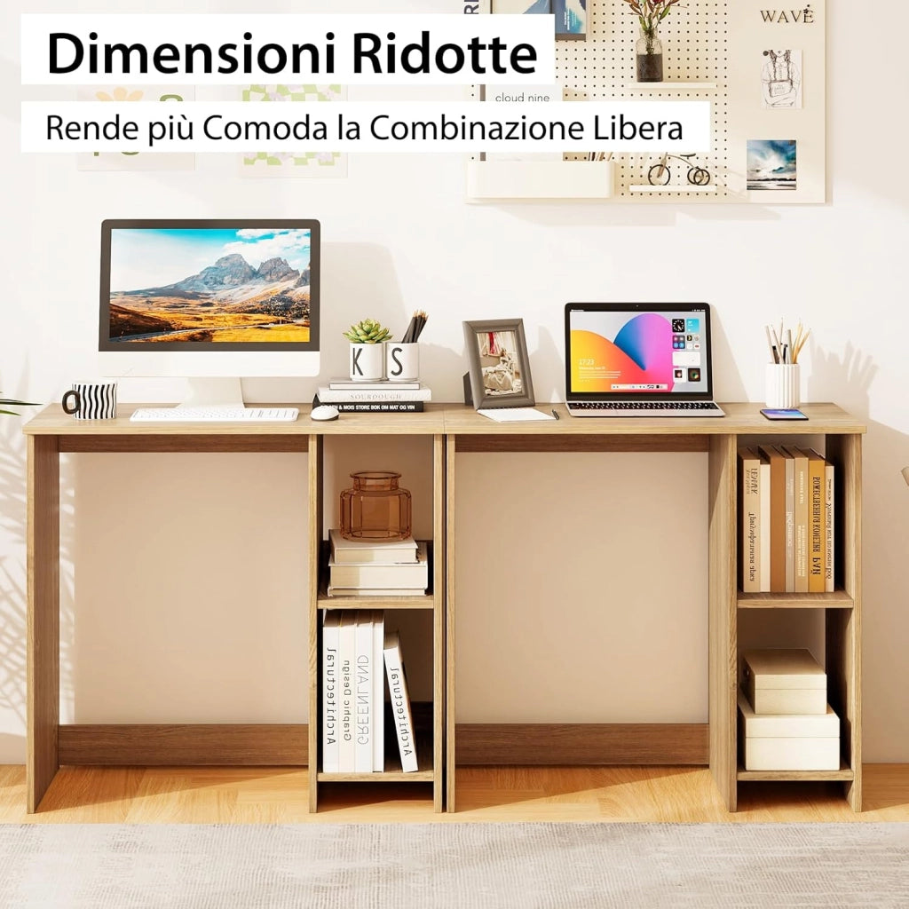 Scrivania per Computer in Legno con 2 Ripiani per Ambienti Piccoli, Scrivania Moderna e Salvaspazio da Casa e Ufficio, 80 x 40 x 74 cm (Naturale)