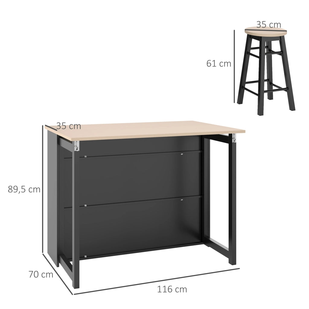 TAVOLO BAR Set da 3 pezzi Pieghevole 116 x 70 cm Nero in compensato