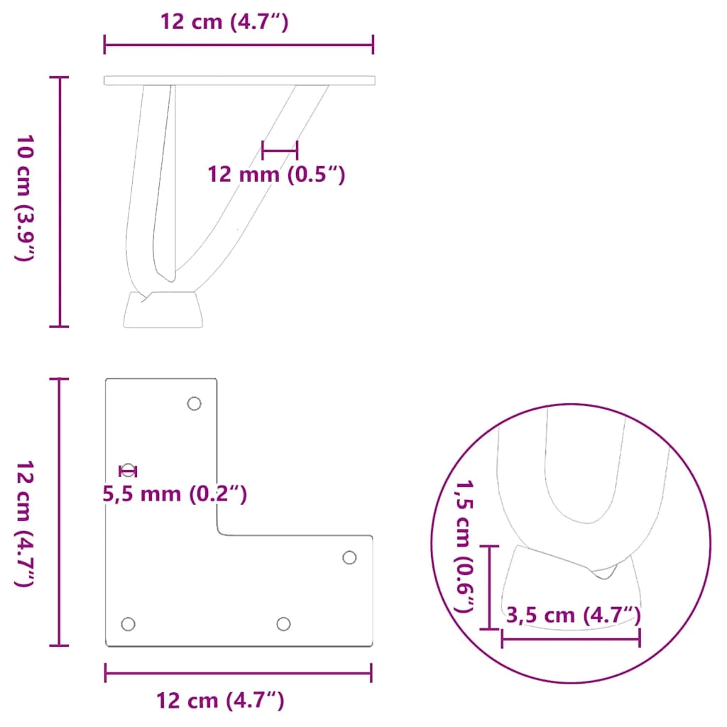 Set di 4 gambe per tavolino da caffè a forcina alte 10 cm con piedini regolabili stile moderno acciaio nero 02_0056727
