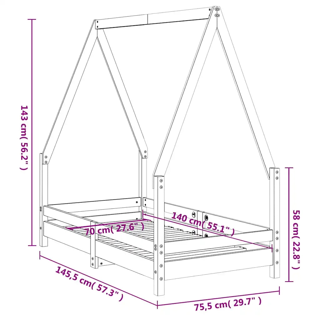 Giroletto per Bambini 70x140 cm in Legno Massello di Pino 834486