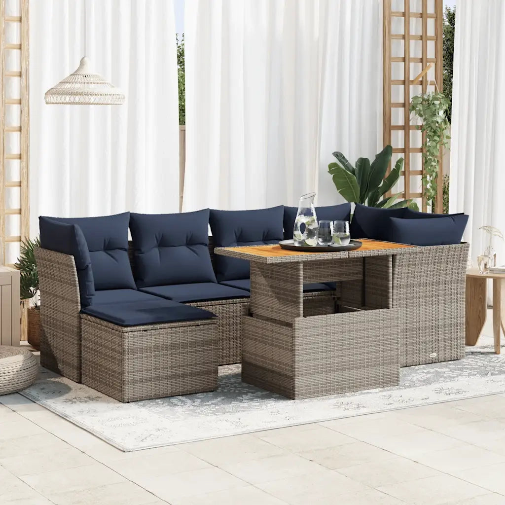 Set Divani da Giardino 7 pz con Cuscini Grigio in Polyrattan