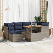 Set Divani da Giardino 7 pz con Cuscini Grigio in Polyrattan