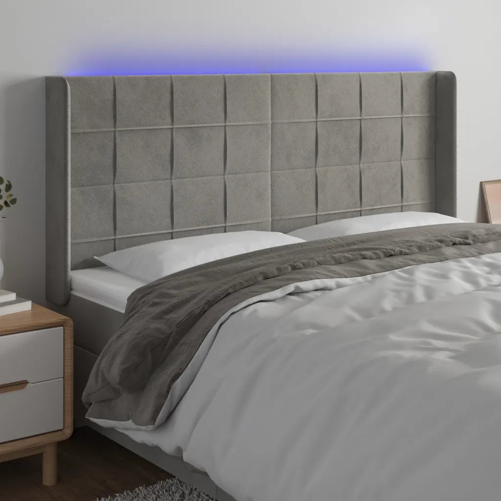 Testiera | Testata a LED Grigio Chiaro 183x16x118/128 cm in Velluto