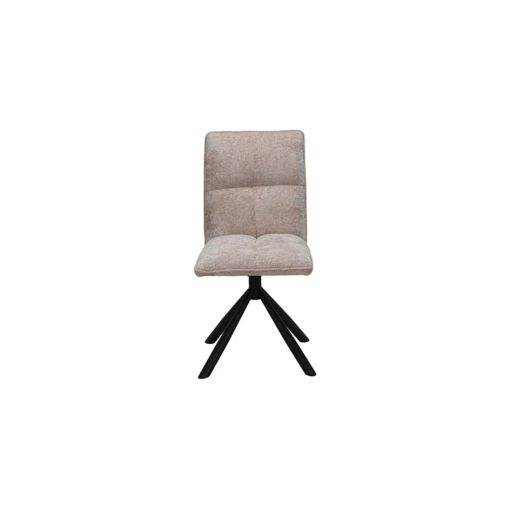 Sedia da pranzo girevole DANIEL – Tessuto color sabbia – Piedi in metallo nero – Stile design/industriale