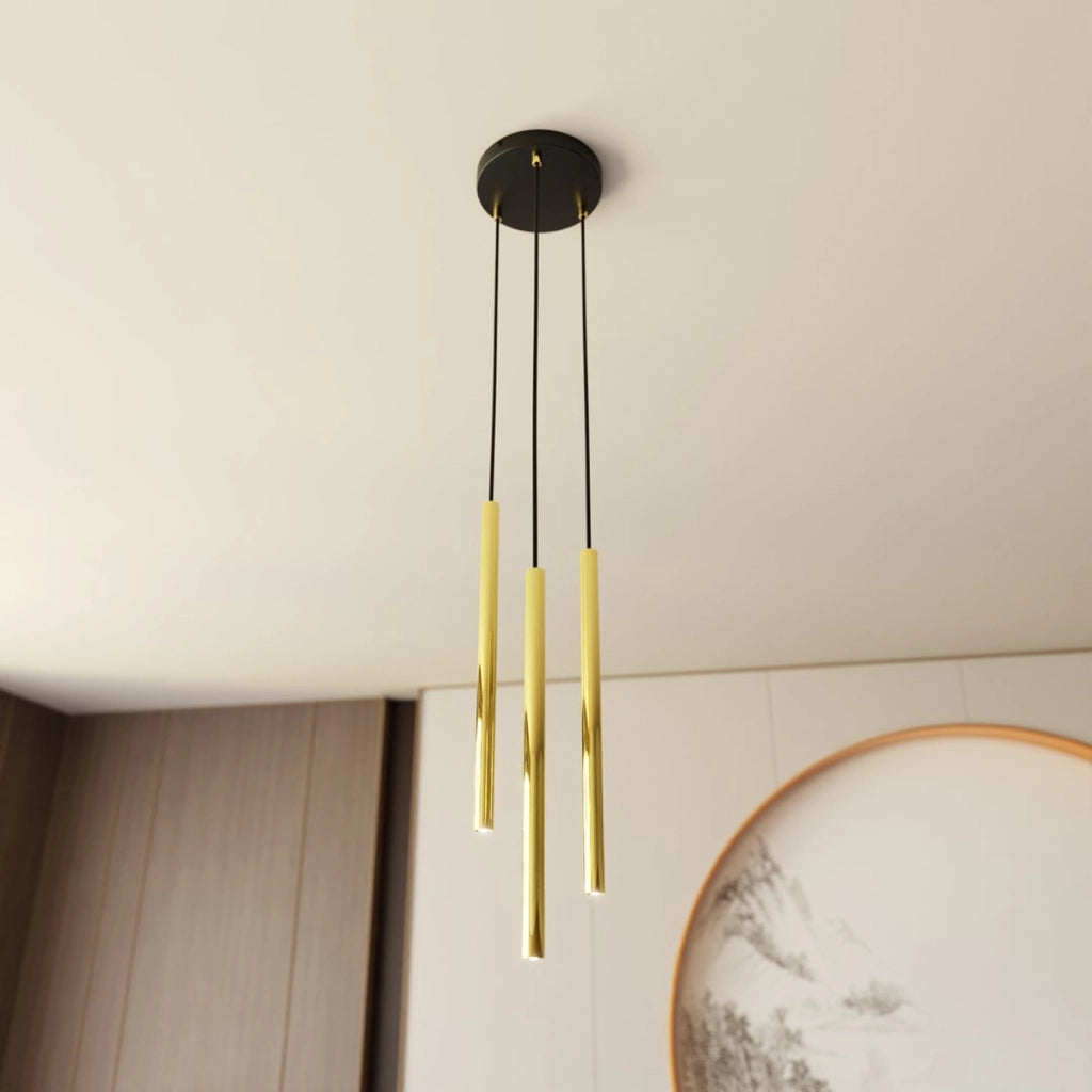 Lampada a sospensione Selter in acciaio nero e oro