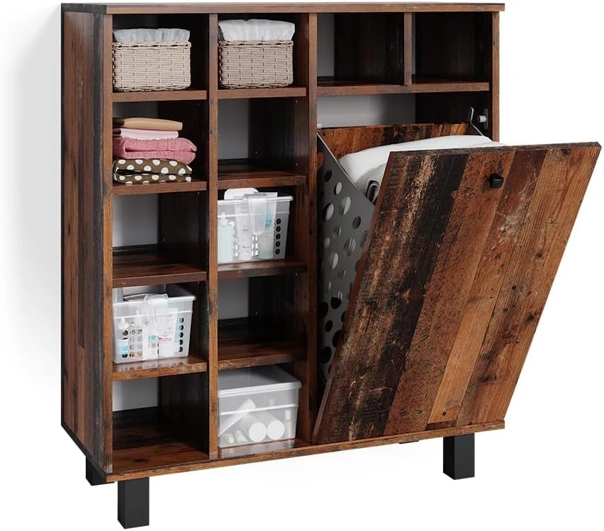 Armadietto da bagno con portabiancheria Fynn, Rovere rustico, 78.4 x 91.6 cm, con cestini per una conservazione organizzata in bagno