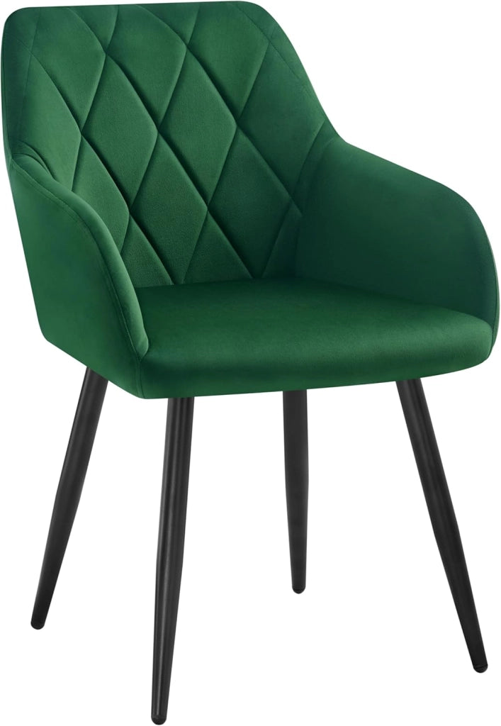 1x Sedia per Sala da Pranzo Imbottita, Poltroncina in Velluto,Sedia da Cucina con Braccioli e Schienale, Gambe in Metallo, Verde Scuro, BH352dgn-1