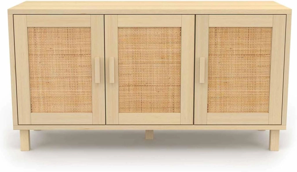 113 cm ELIN Credenza bassa vintage a 3 ante con effetto canna naturale