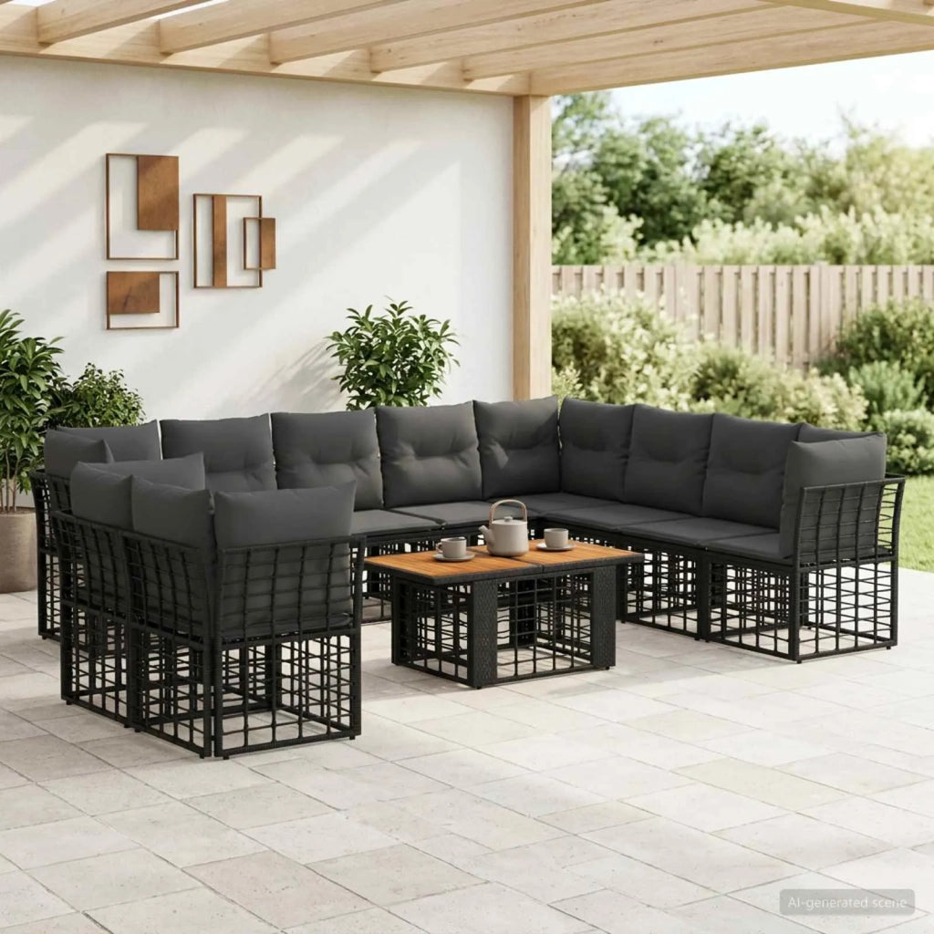 Set Divano da Giardino 11 pz Nero e Grigio scuro polyrattan 3437881