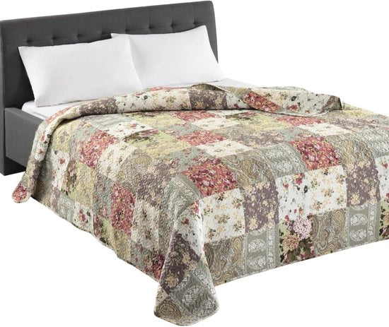 Sprei Vintage Design a Patchwork per Letto Singolo - 140 x 210 cm - 100% Poliestere - Oeko-Tex Standard 100 - Quilt