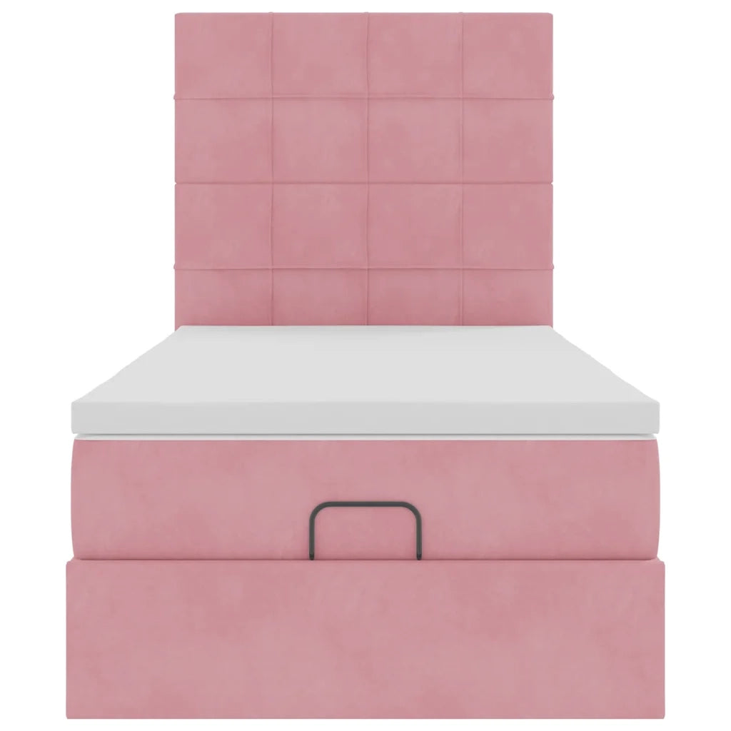 Struttura Letto Pouf con Materassi Rosa 100x200 cm Velluto 3313456