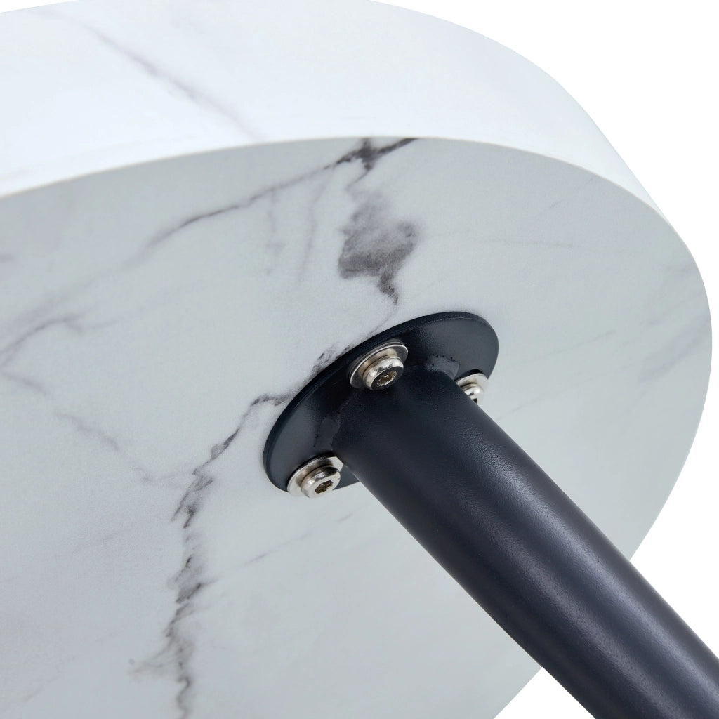 Tavolino da salotto rotondo con piano 5 cm in MDF effetto marmo; gambe in metallo regolabili; bianco; 73.99 × 73.61 × 22.5 cm