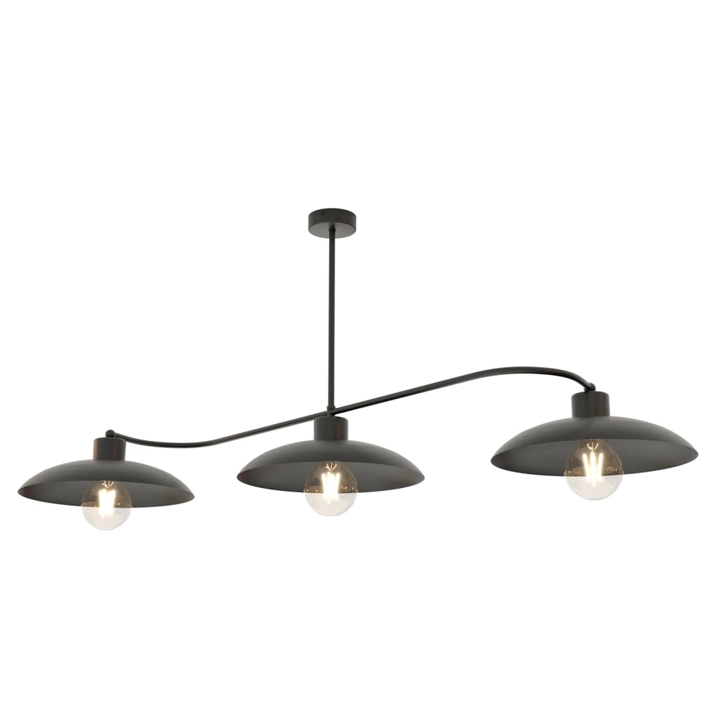 Lampadario Industrial 3 Luci Sekhmet In Acciaio Nero E Diffusori A Cupola