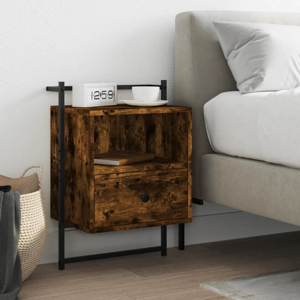 Comodino a Muro-Tavolino da notte sospeso Rovere Fumo 40x30x61 cm Legno Multistrato