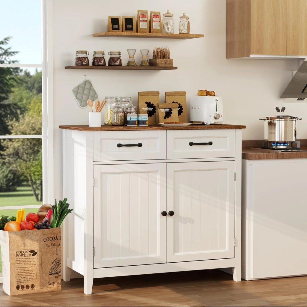 Mobiletto da Cucina, Credenza Ausiliaria con 2 Cassetti e 2 Ante per Cucina, Sala da Pranzo, Soggiorno, 90×40×82 cm,Retro