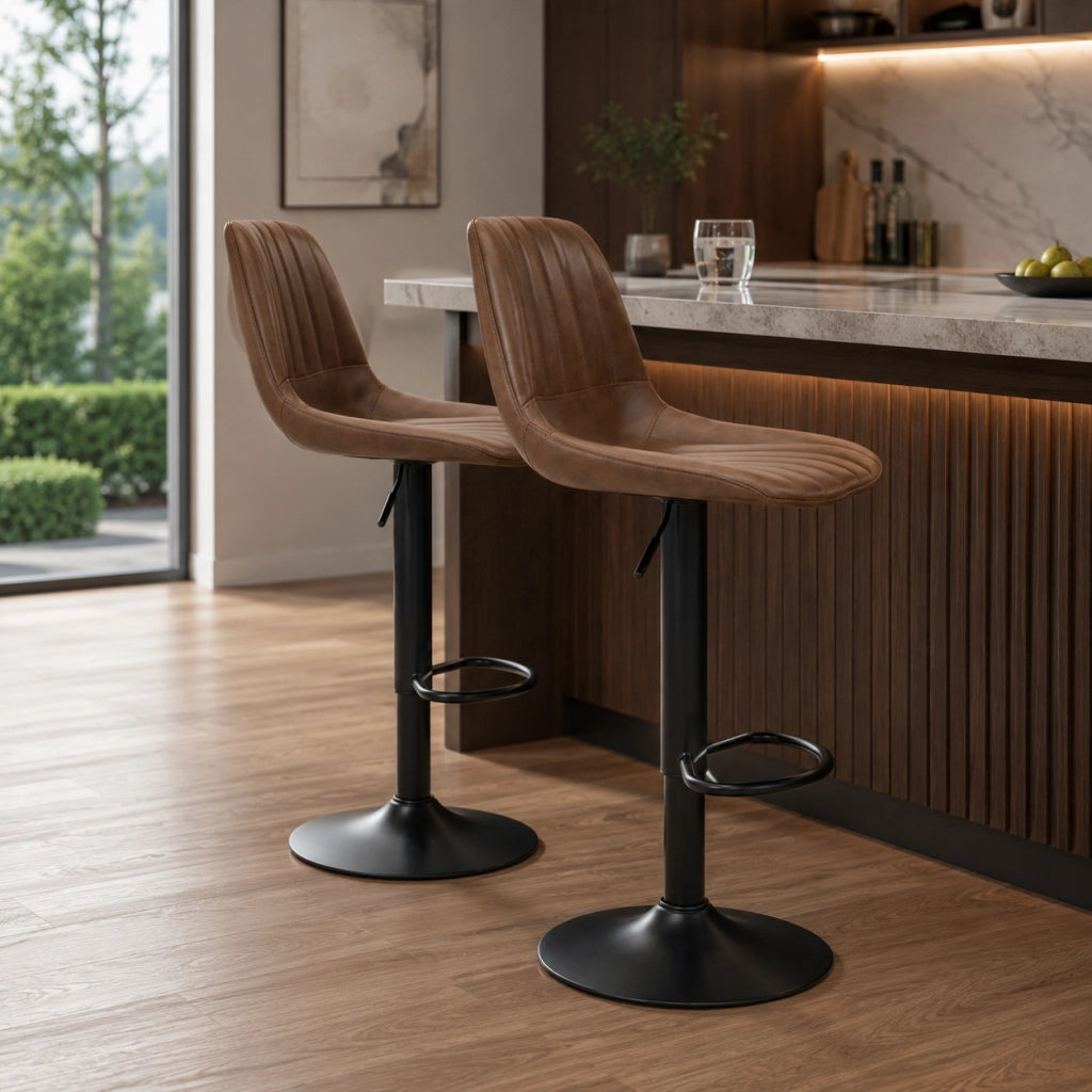 Set di 2 sgabelli da bar 43x49.5x91-111 cm girevoli e regolabili in altezza; acciaio; marrone