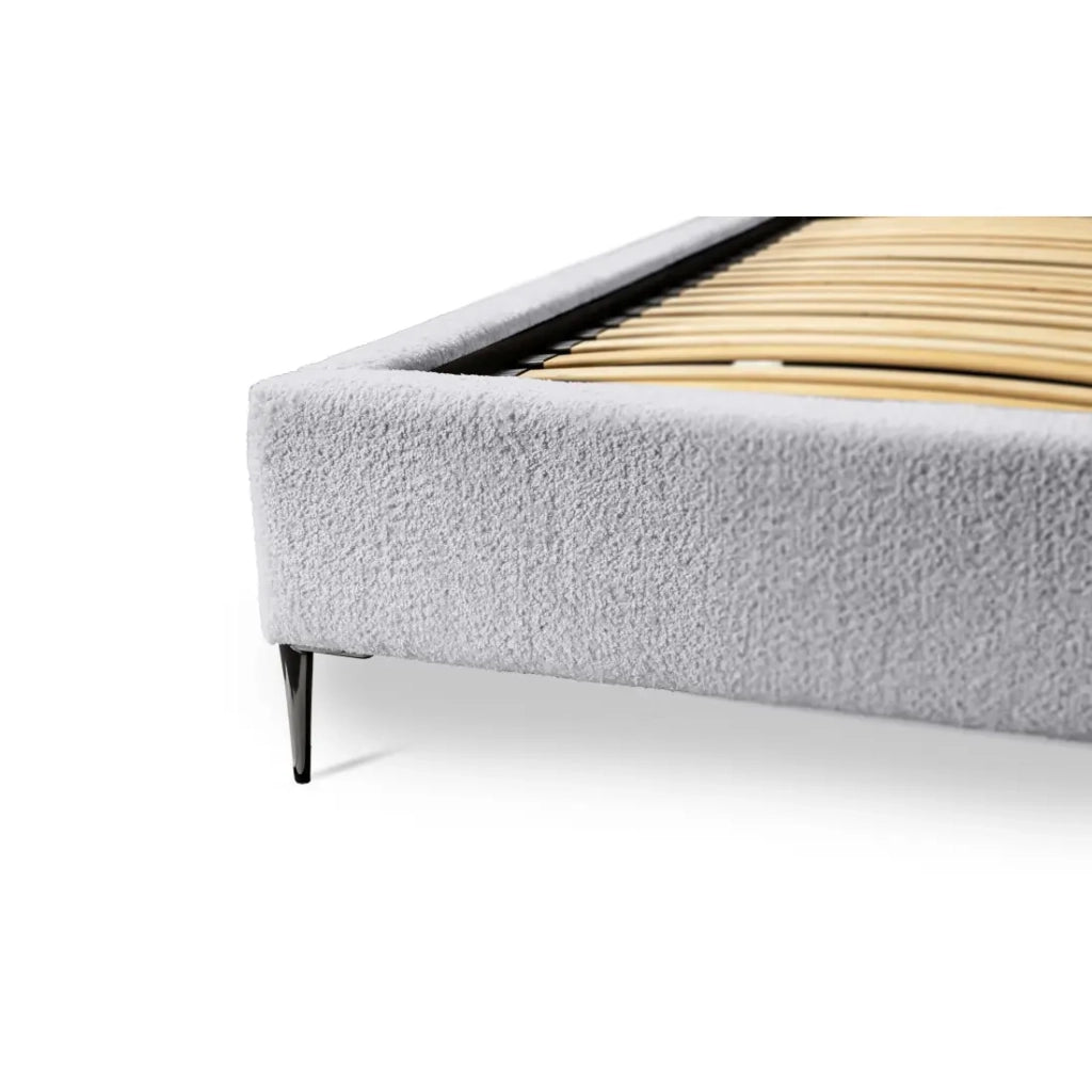 Letto MILLIO – Bianco – 140x200 cm – Tessuto chenille bouclé – Rete inclusa – Comfort hotel 5 stelle