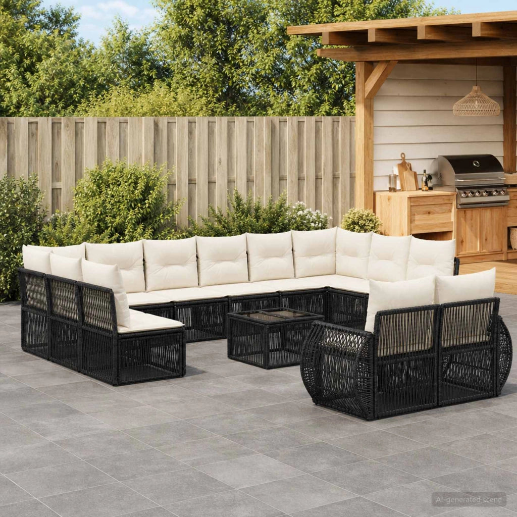 Set Divano da Giardino 13 pz Nero e Bianco Crema polyrattan 3435565