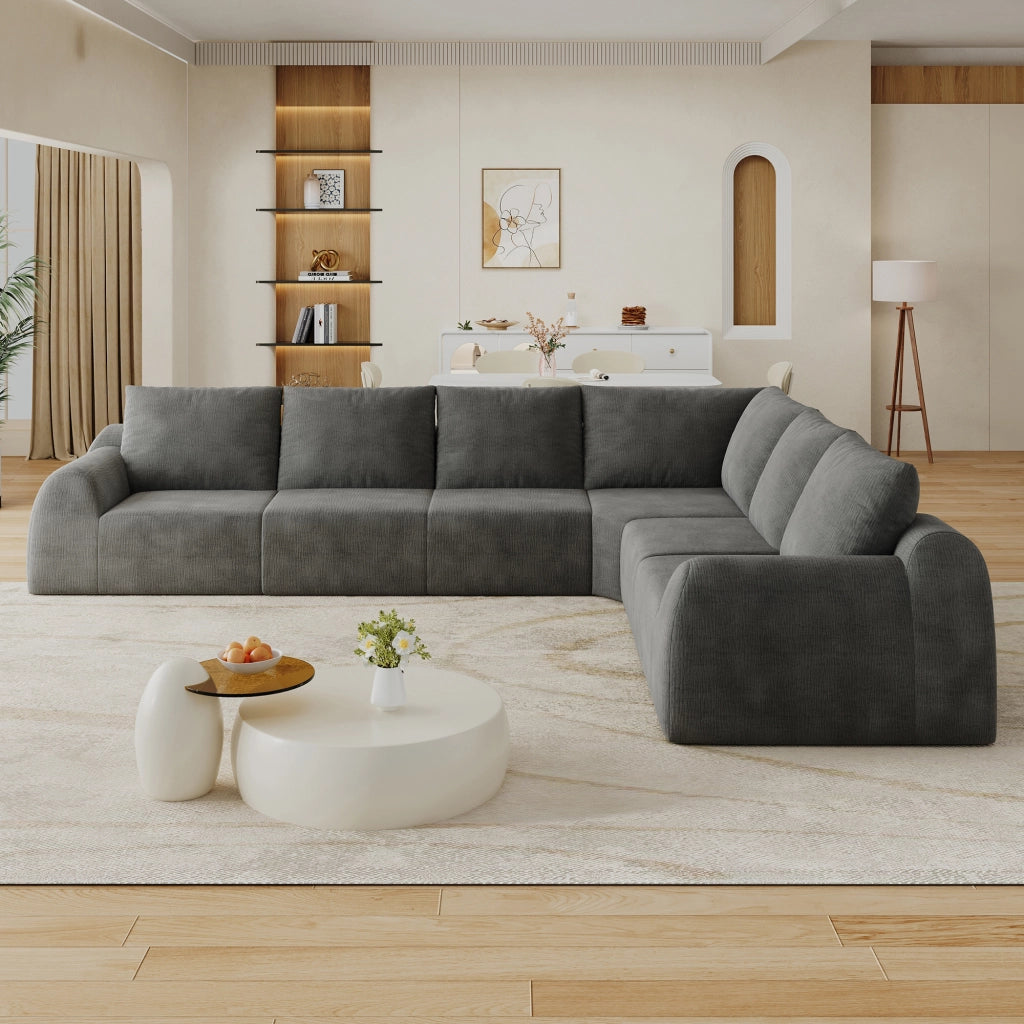 Divano angolare senza montaggio - con schiuma ad alta elasticità - in tessuto chenille grigio scuro