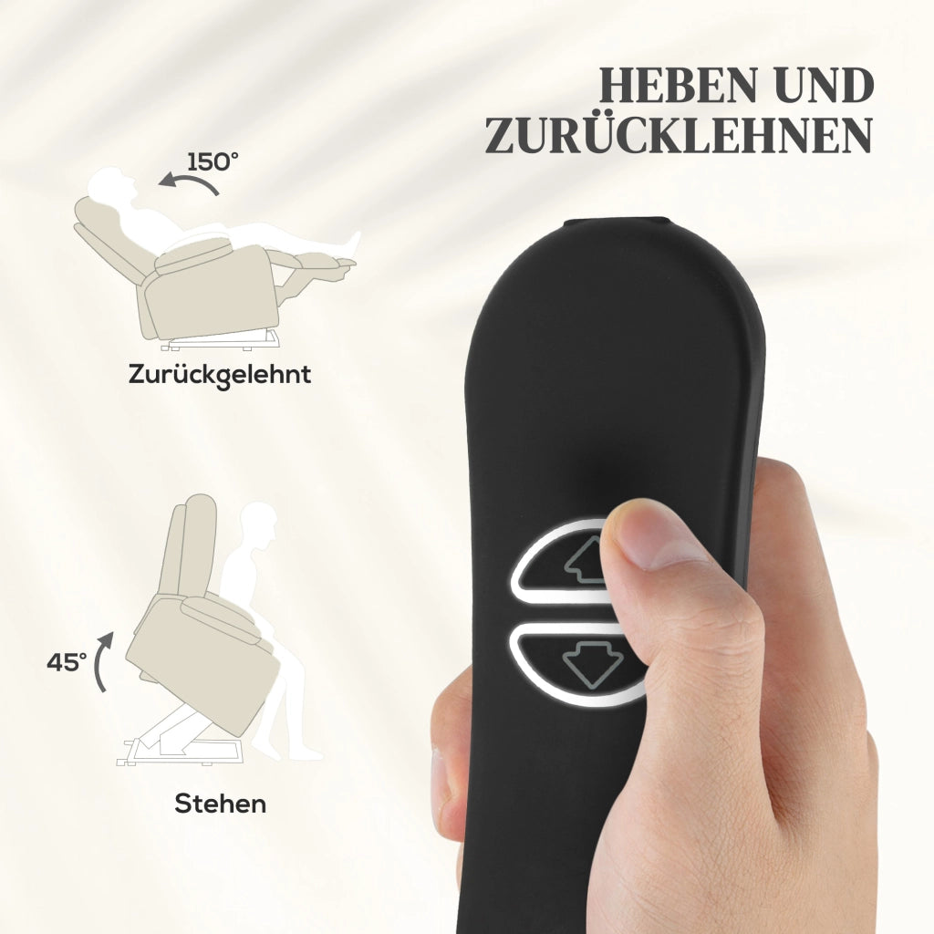 Poltrona Relax Elettrica con Alzapersona, Massaggio, Riscaldamento, USB ¨C zephmum ¨C Creme, Pelle