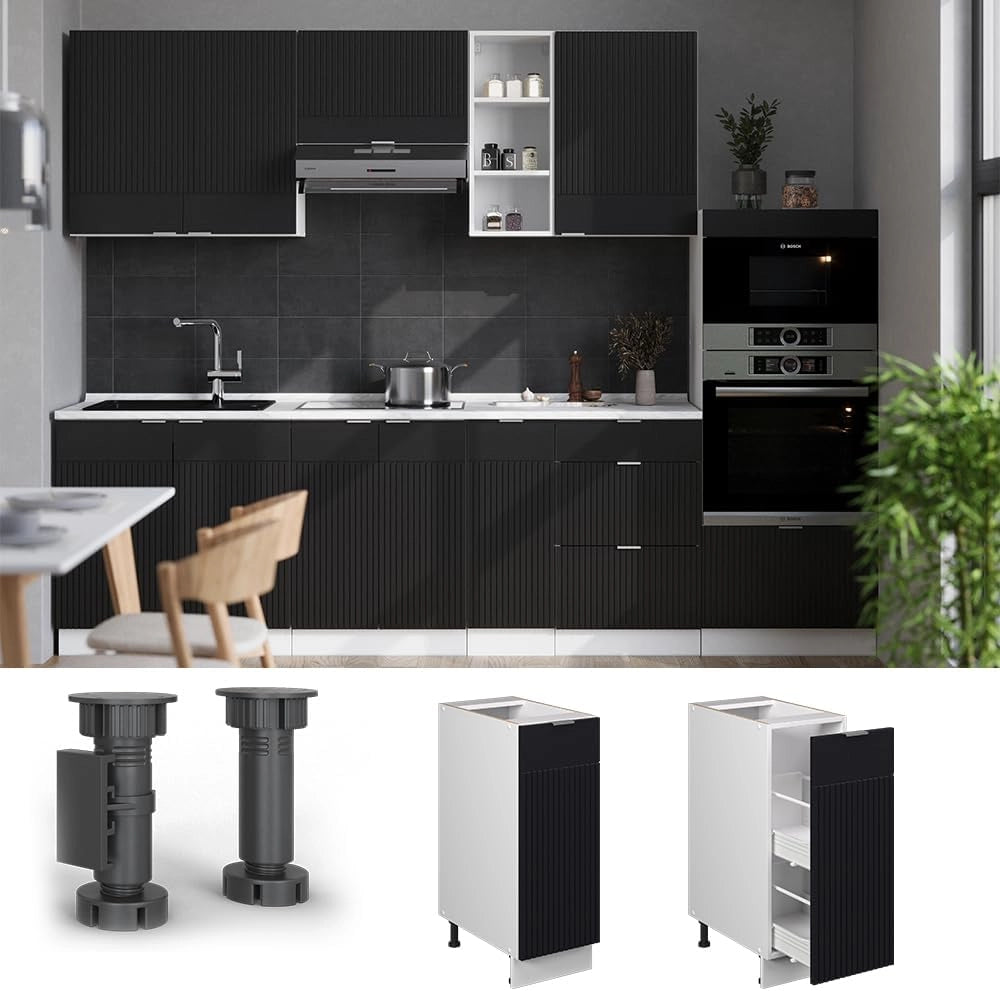 Mobile lavello cucina Fame-Line, Nero a righe, 80 cm con ripiano, PL Antracite