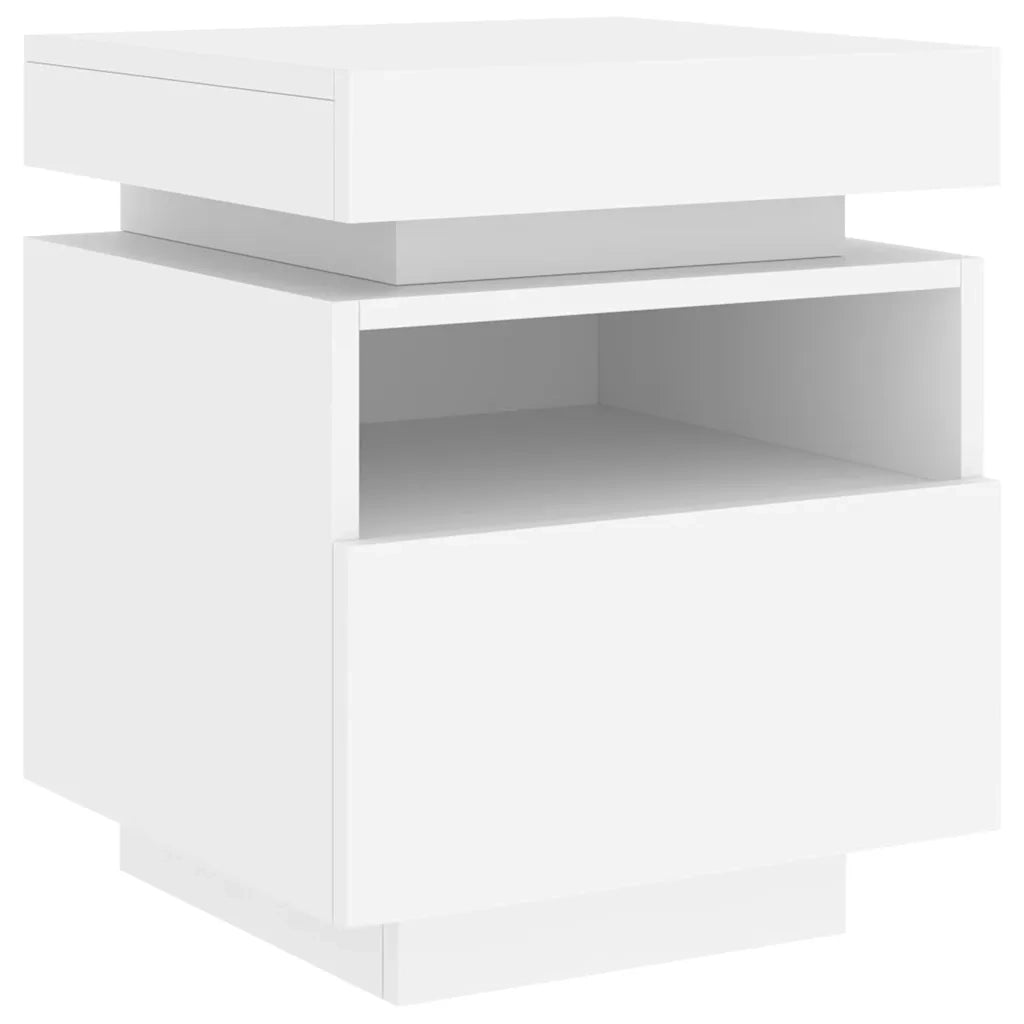 Comodino con Luci LED-Tavolino da notte Bianco 40x39x48,5 cm