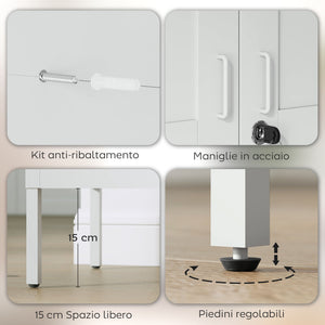 Armadio per Ufficio 80x40x175 cm a 3 Ripiani Regolabili con Serratura e 2 Chiavi in Acciaio Bianco