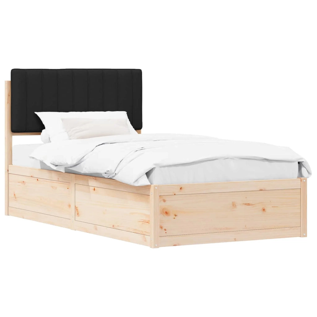 Letto con Testiera Rivestita Nero 100 x 200 cm Pino massello 877791