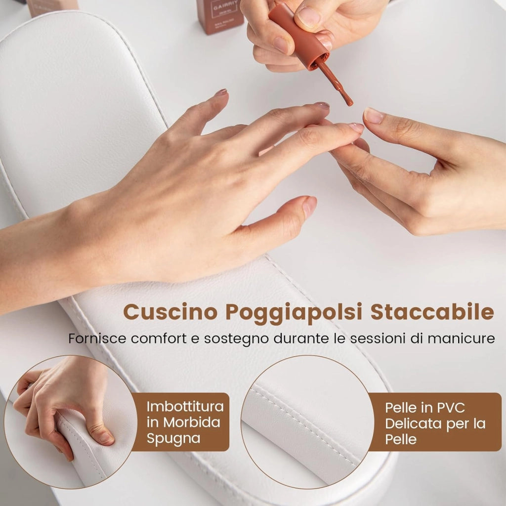 COSTWAY Tavolo per Manicure, Tavolo per Unghie con Cassetti, Cuscino Poggia Polsi e Gambe in Metallo, Stazione per Unghie Estetista Nail Art per Salone di Bellezza (Bianco)