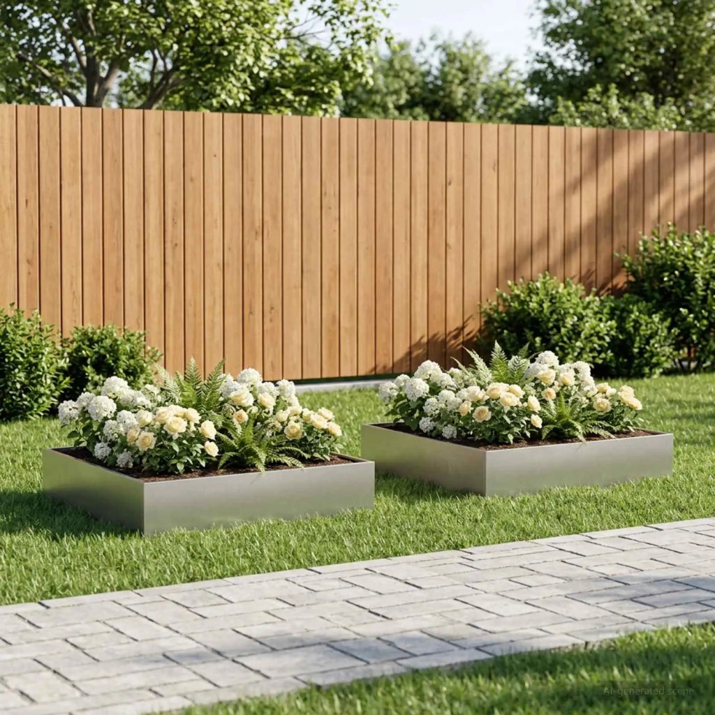 Vaso da giardino 2 pz Argento 80 x 80 x 20 cm Acciaio Inox 8005017