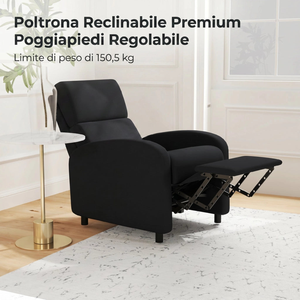 Poltrona Reclinabile Relax con Poggiapiedi in Tessuto ¨C Zephmum ¨C Nero