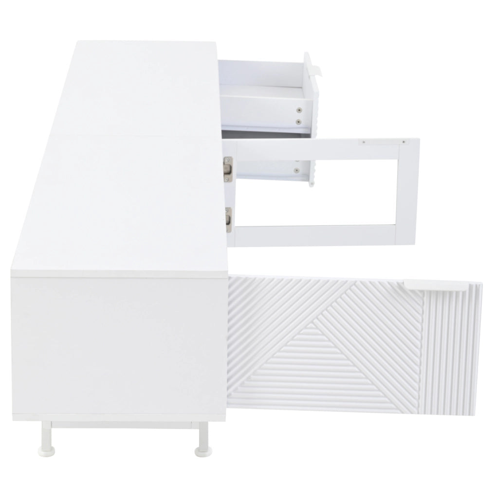Mobile TV moderno bianco con 2 ante e 2 cassetti, 200 x 40 x 50,5 cm