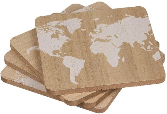 Onderzetters per capo in legno per tè, 10cm di diametro, 4 pezzi, base quadrata naturale/bianca