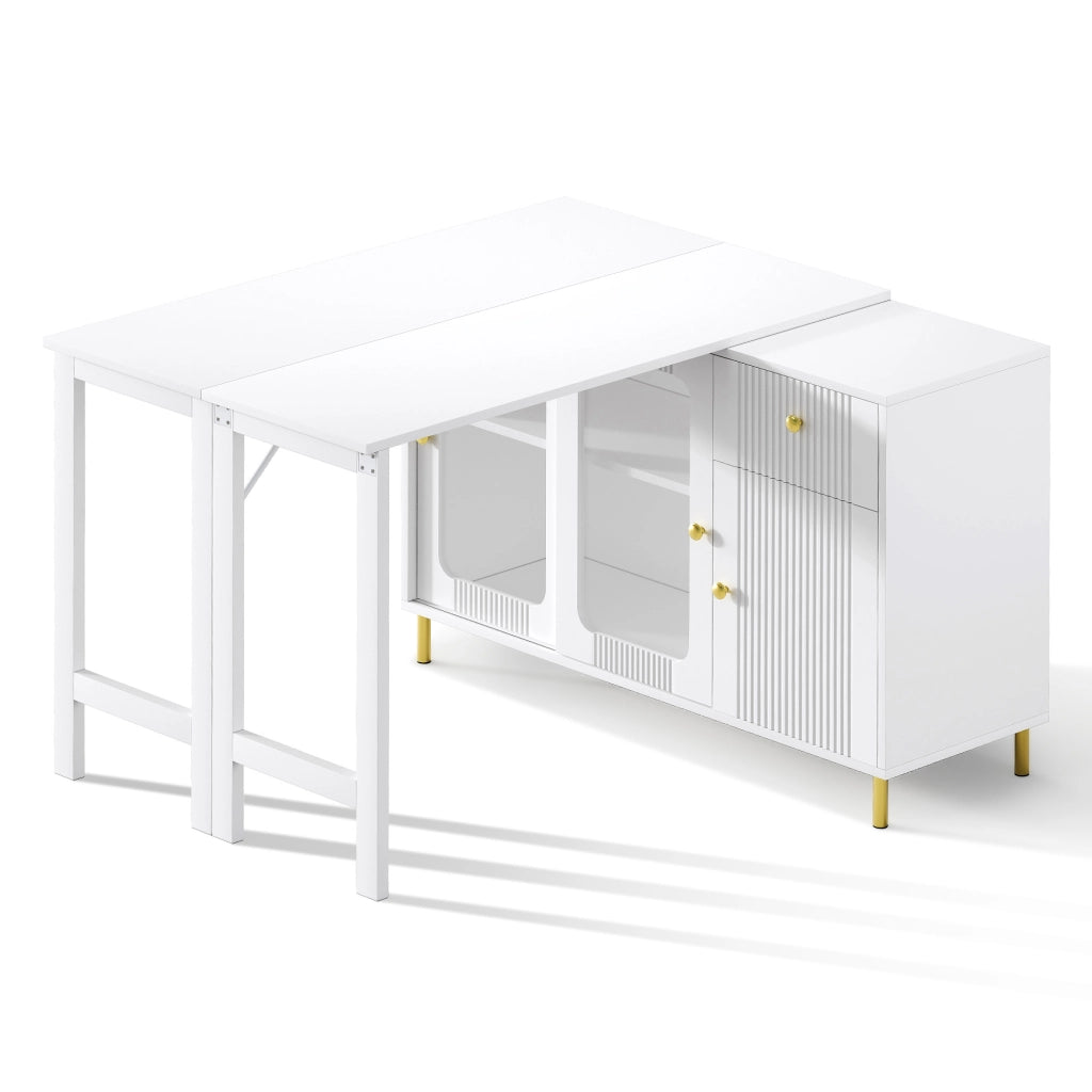 Credenza con 2 ante scorrevoli; 1 cassetto e piano apribile per cucina e soggiorno