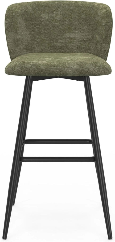 Set di 4 sgabelli da bar FANNY con seduta in ciniglia verde kaki e gambe in metallo nero