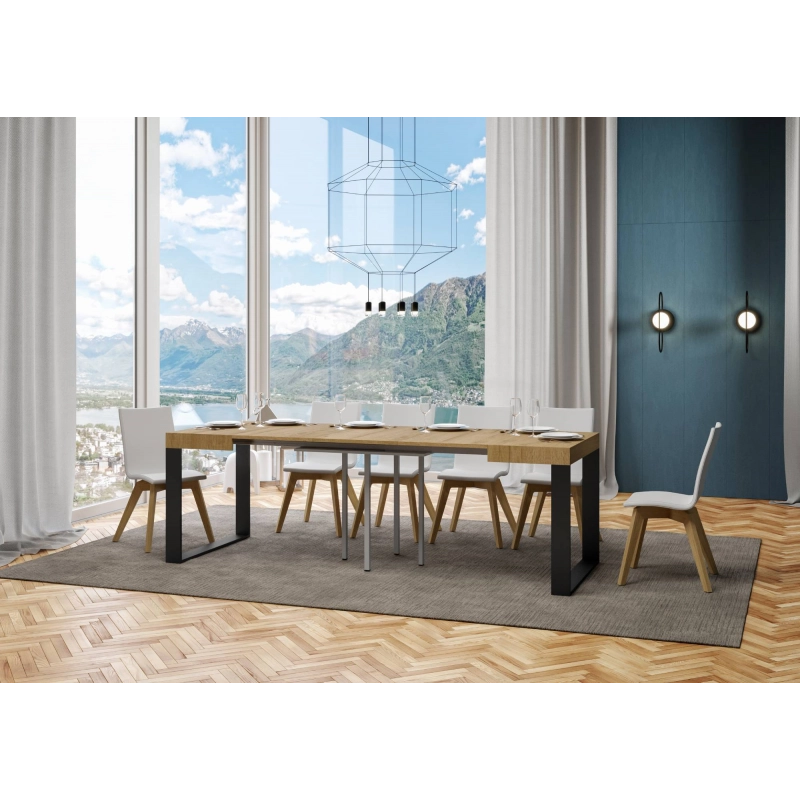 Tavolo allungabile 90x90/246 cm Tecno telaio Antracite - Quercia Natura