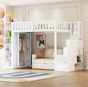 LETTO SOPPALCATO 90x200 cm in legno bianco con armadio e ripiani
