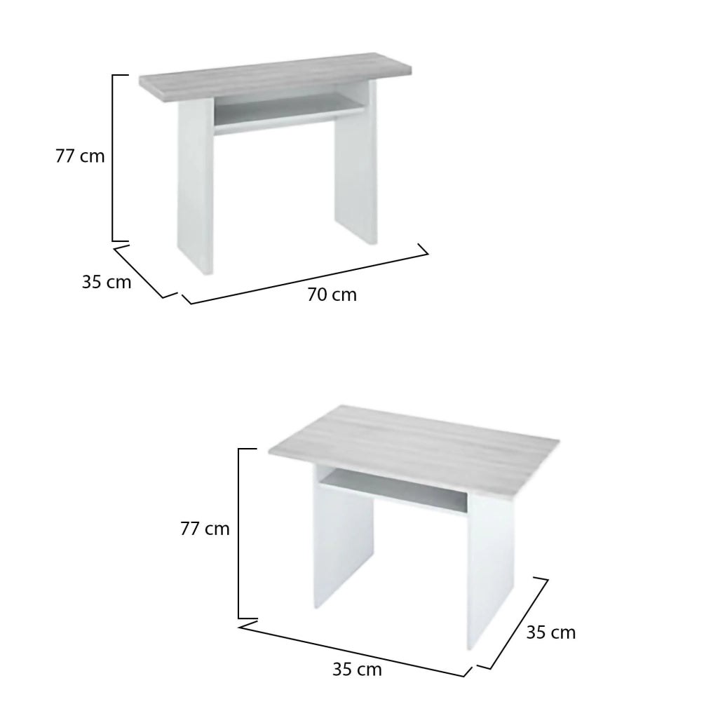 Tavolo allungabile Arila, Tavolo estensibile con apertura a libro, Tavolo consolle ausiliare pieghevole, cm 120x35h77, Bianco e Cemento
