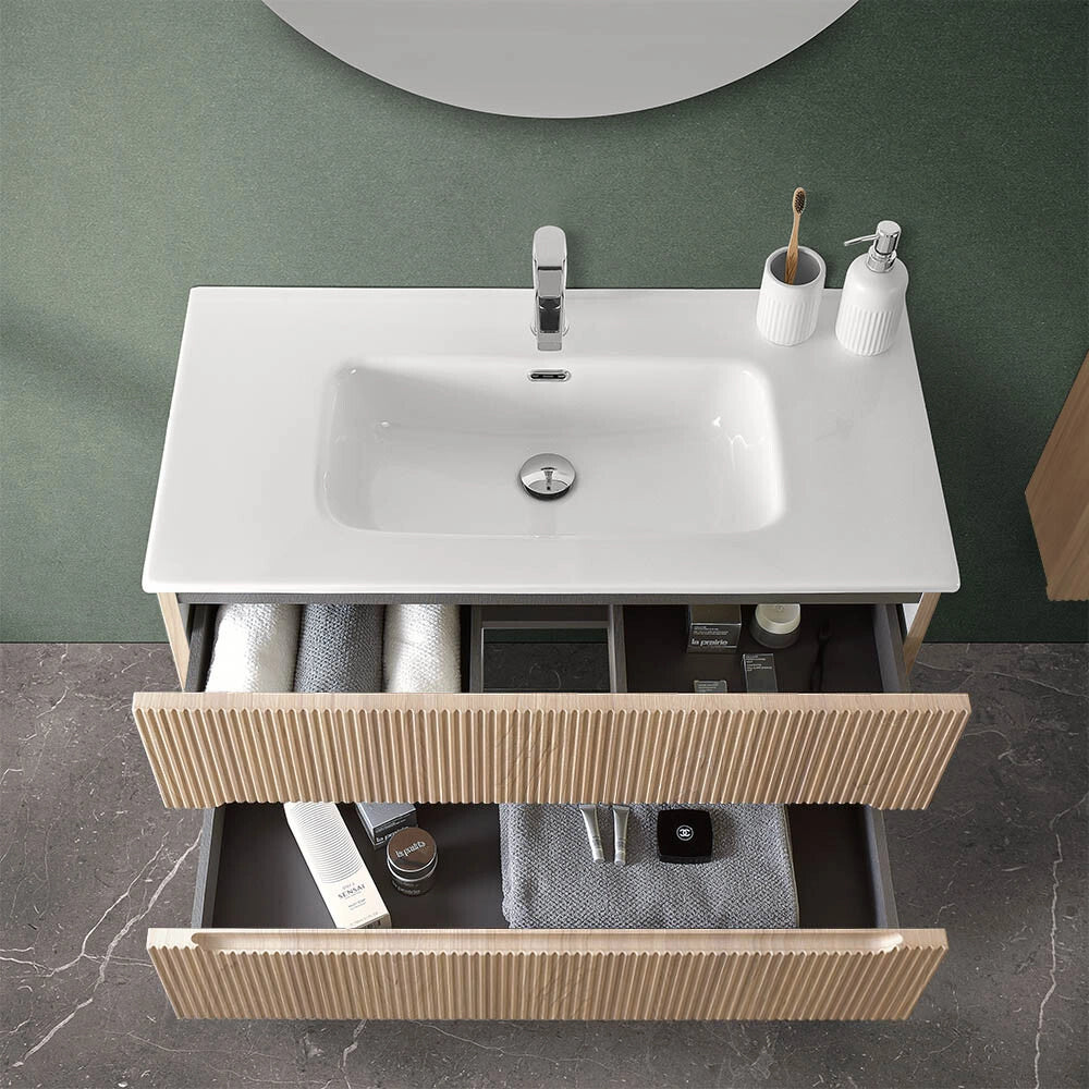 Mobile bagno sospeso cannettato 90 cm rovere chiaro Bali