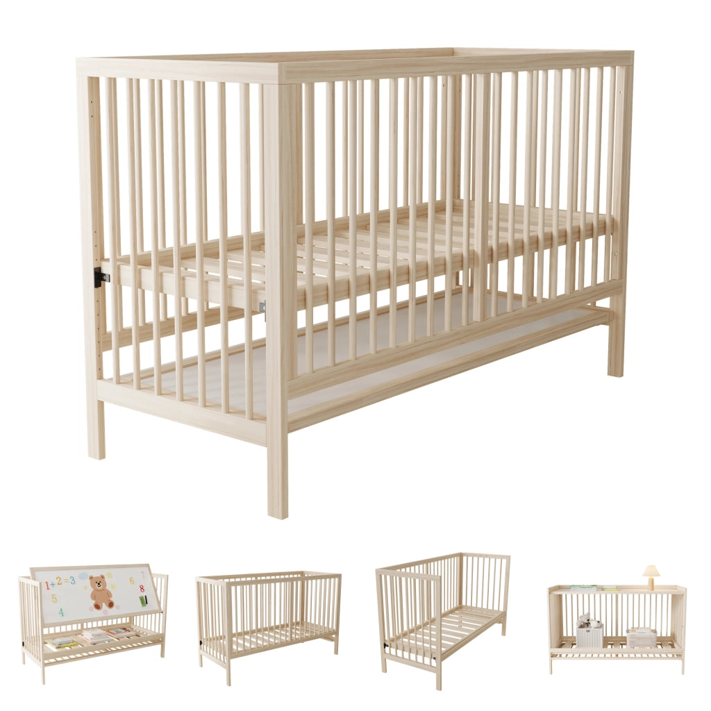 Letto bambino convertibile – 140x60x90 cm – legno abete senza materasso – naturale