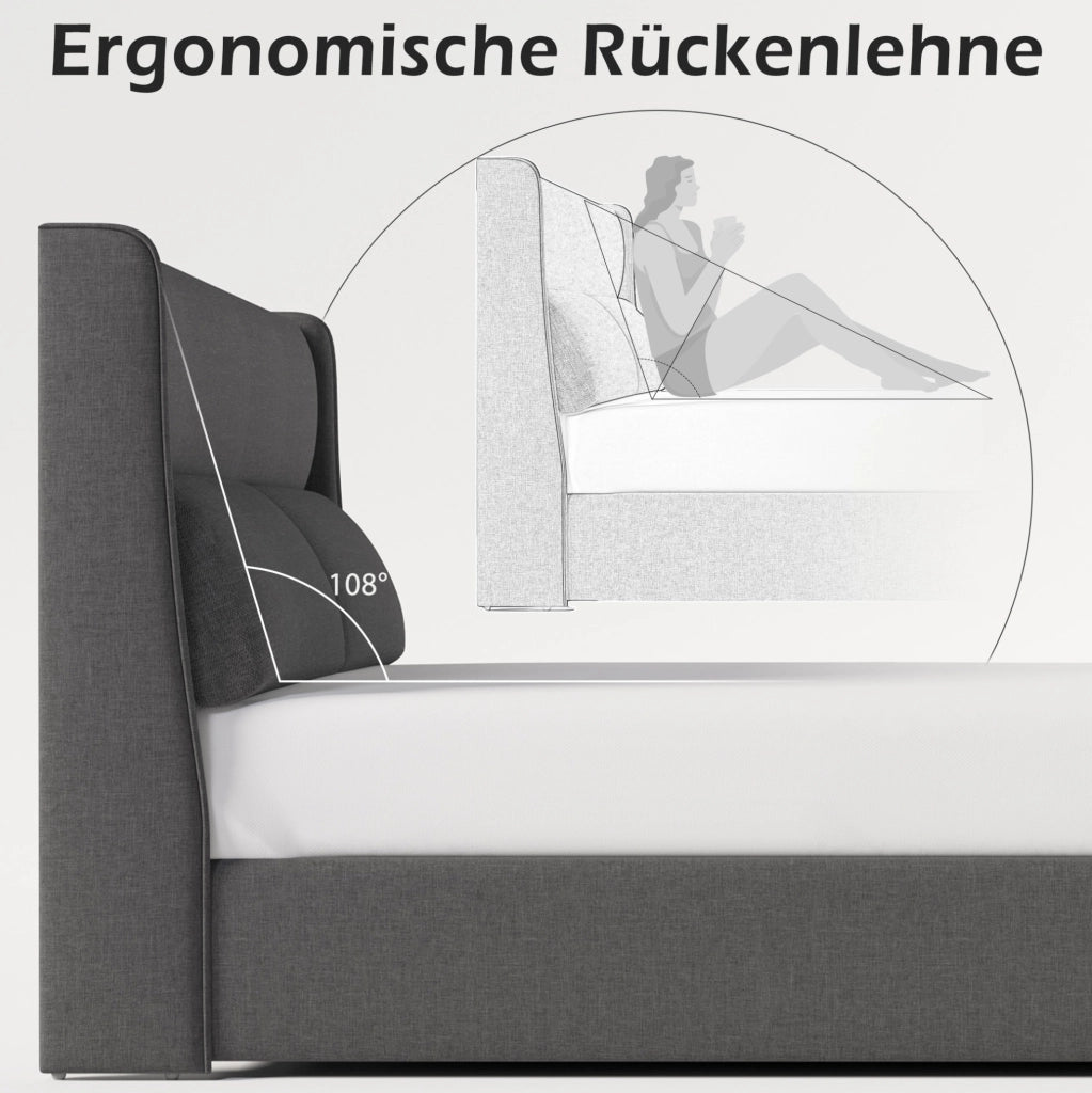 Letto contenitore 160x200 cm grigio con testiera regolabile