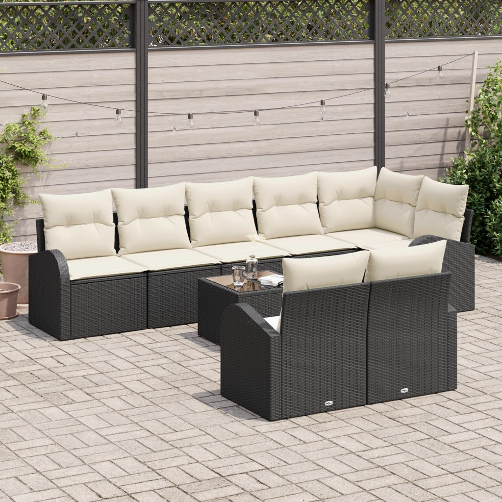 Set di 8 Pezzi Divano da Giardino con Cuscini Rattan Polio Marrone