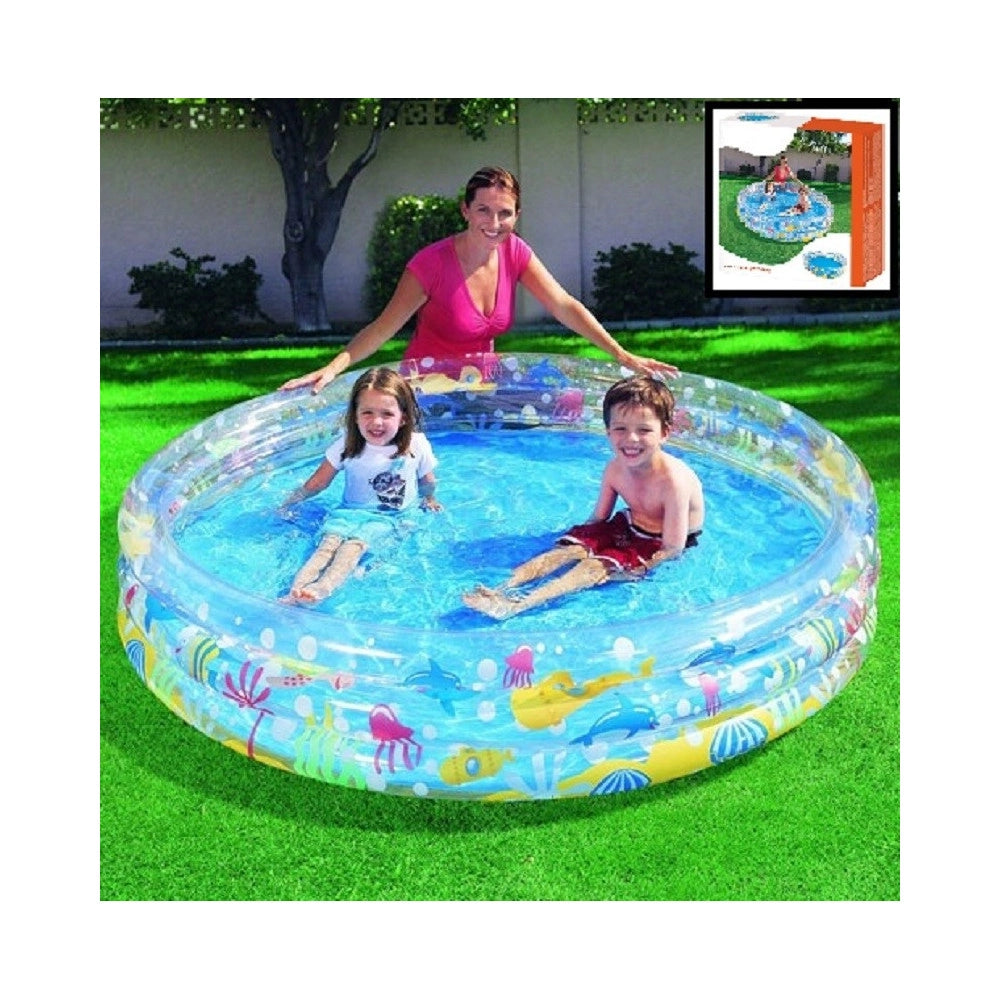 Trade Shop - Piscina Gonfiabile Acquario 3 Anelli 183 X 33 Cm Rotonda Giardino Fuori Terra -