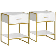 Set 2 Comodini Moderni con Cassetto e Ripiano Aperto in MDF e Acciaio, 45x40x60cm, Bianco e Oro